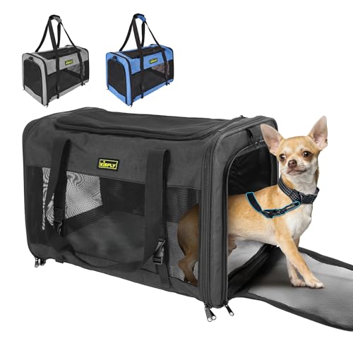 Cat Carrier 20"x13"x13", Foldable Soft-Sided Travel Pet Bag | Designed for cats and small pets with sturdy frame support, breathable mesh and seat belt compatibility for safe car travel. - color: Black, size: 20x13x13 In