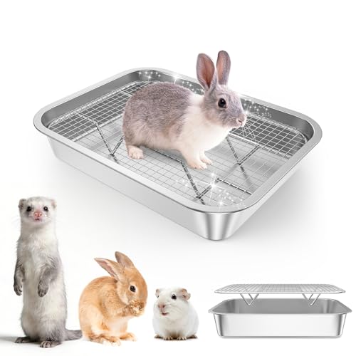 Stainless Steel Exotic Pets Potty Mesh With Tray Type Excrement Collector Metal Mesh Tray Type Small Animal Toilet Trainer Suitable for Rabbits Guinea Pigs Squirrels Ferrets Hedgehogs Hamsters