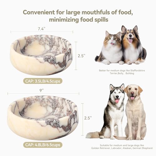 Karibiber Calacatta Marble Dog Bowl, 5lbs Weighted Dog Food Bowl, Non-Slip Large Heavy Water Bowls, Cute Purple Stone Food and Water Dish for Medium Dogs, Natural Marble, Easy to Clean, Holds 4 Cups - color: Calacatta Purple, size: S