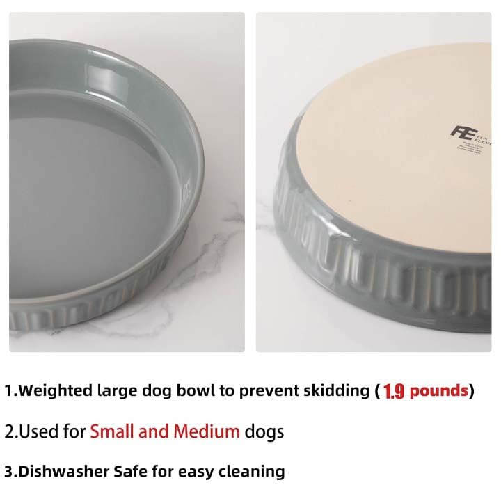 Shallow Dog Bowls, 8" Ceramic Dog Food Plate for Small and Medium Breeds, Non-Slip, Flat and Wide, Dishwasher Safe, Suitable for Puppies and Kittens (Grey) - color: Grey, size: 8 inch