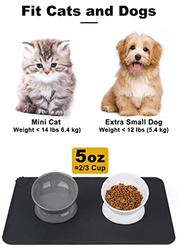 LoeJan Elevated Cat Food Bowl, 5 Oz Ceramic Raised and Tilted Water Bowl, Anti Vomiting and Protect Pets' Spines Dishes for Small Dog, Fat Faced Cat, Kitten (White & Grey) - color: White & Grey