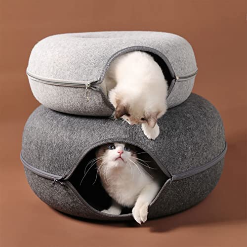 Large Cat Tunnel Bed for Indoor Cats with 3 Toys, Scratch Resistant Donut Cat Bed, Up to 30 Lbs (L 24x24x11, Dark Grey) - color: Dark Grey