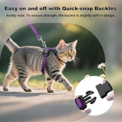 Plutus Pet Adjustable Cat Harness and Leash Set, with Leather Trim | Quick Release, Escape Proof Nylon Vest, for Kitten Small Medium Large Cats, Purple - color: Purple
