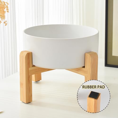 6'' Ceramic Raised Dog Bowl - 30Oz Dog Food & Water Bowl with Elevated Non-Slip Bamboo Stand, Dishwasher & Microwave Safe, Anti Vomiting Heavy Duty Pet Bowl for Small and Medium Dogs, Green - color: 1 x Bowl + Stand - Green, size: 6 inch