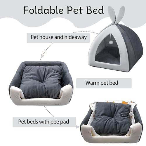 Guinea Pig Bed,Fleece Bunny Hideout House,Warm Rabbit Sleeping Bed with Pee Pad,Winter Large Hiding Hut for Hamster Ferret Rat Chinchilla Hedgehogs,Grey - color: Grey