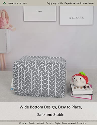 Rectangular Thick Collapsible Grey Chevron Storage Bin | Sturdy Thick linen EVA fabric,soft cotton rope handles, large chevron print for bedroom, closet, bathroom supplies - color: REC Thick Grey point