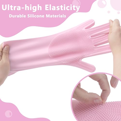 Pet Grooming Gloves—Dog Washing Gloves with High-Density Teeth | Dog Bath Scrubber with Enhanced Five Finger Design, Silicone Gloves for Dogs and Cats Bathing, Massage (Pink) - color: Pink