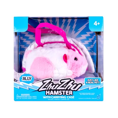 ZhuZhu City Hamster & Quilted Carrier – Jilly the Pink & White Interactive Hamster with 40+ Sounds & Movements – Take Your ZhuZhu Adventures Anywhere!
