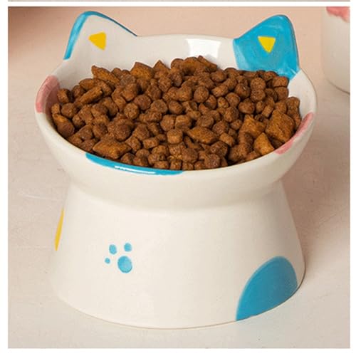 Cute Ceramic Raised Cat Bowls Elevated Design, 15° Tilted FeederProtect Cat's Spine Anti Vomiting Blow for Flat Faced Cats, Kitten Small Dogs,Raise Tilted Cat Food Bowld Pet Dishes(Black) - color: Black