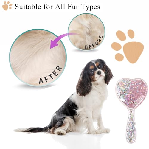 Small Dog Brush, Soft Brush for Shih Tzus, Yorkies, Maltipoos, Maltese, Love Shape Puppy Massaging Hair Comb for Small Dogs Cats Rabbits of All Hair Types (Glitter Pink) - color: Glitter Pink