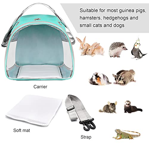 Small Animal Carrier Bag, Upgraded Portable Guinea Pig Carriers, Transparent Hamster Carrying Case, Reptile Rat Rabbit Bearded Dragon Hedgehog Carrier Bag for Travel, Hiking, Walking, Outdoor (Green) - color: Green