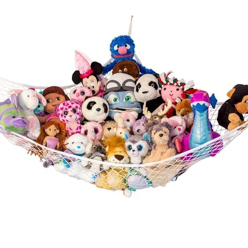Stuffed Animal Hammock, Large | Corner Stuffed Animal Storage & Plushie Net | Toy Hammock for Stuffed Animals | Holds 12lbs | Easy Hang, All Hardware Included | White Bedroom Decor | by Lilly's Love - color: White, size: 1 Pack (L) - 67" x 47" x 47"