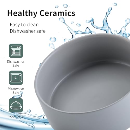Grey Raised/Elevated Ceramic Dog Bowl for Small Medium Sized Breeds,Dog Food Water Bowl with Stand,6 in Non Slip Heavy Pet Feeding Dish 3.6 Cups/ 850 ml /28 OZ - color: Grey, size: 6 in