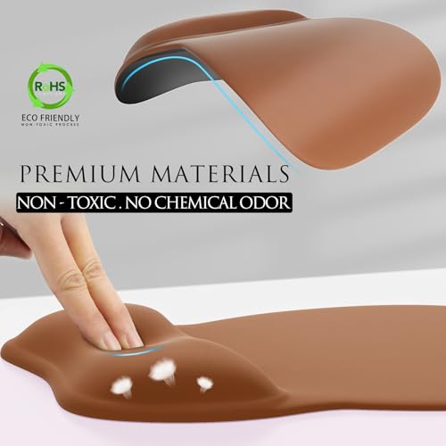 MROCO Ergonomic Mouse Pad with Gel Wrist Rest, 9.4 x 8.1 in, Coffee Brown | Ergonomic Shape Design, Multiple Pattern Options, Gel Wrist Comfort, Smooth Lycra Surface, Non-Slip PU Base - color: Coffee Brown