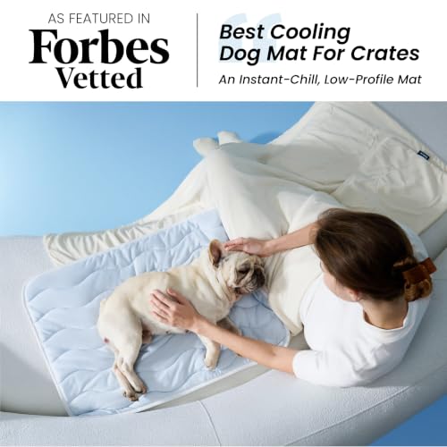 Bedsure Cooling Mat for Small Dogs,Washable Breathable QMax>0.4 Cool Fiber | 24x18In Gel-free Cool-to-touch Fabric to Rapid Cooling,Cold Crate Pad Indoor for Pet,Portable Thin Kennel Mat as Topper,Blue - color: Blue, size: 24" x 18" (Small)