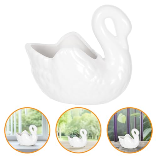 UPKOCH White Ceramic Swan Planter with Drainage Hole, Animal Figurine Succulent Pot for Indoor Outdoor Plants, Decorative Flower Vase Decor Bowl