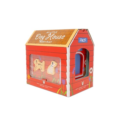 Jack Rabbit Creations Dog House Sorter - Wooden Montessori Toy - 18+ Months | 10 Puppy Pieces, 6.5 x 6.5 x 5.5 in, Red Finish, Ages 18-60, Medium Size, Skill Building Playset