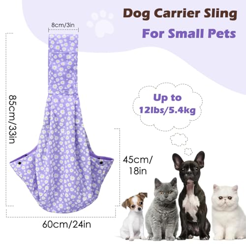 Pawaboo Small Dog Sling Carrier | Reversible Puppy Small Pet Carrier,Hands Free,Safety Buckle,Storage Pocket for Travel,Outdoor Activities Purple Daisy - color: Purple Daisy