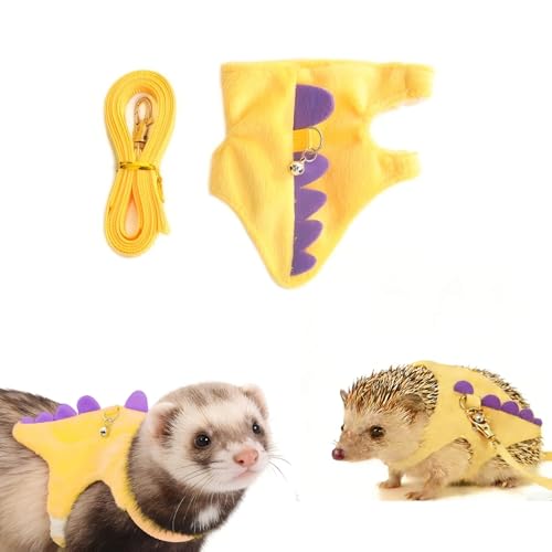 Small Animal Harness and Leash Set, Adjustable Escape Proof Ferret Harness Vest for Adult Ferret, Meerkat, King Squirrel & Fancy Rat, Soft Comfortable Pet Walking Harness with Leash - color: Yellow