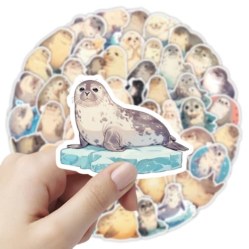 50Pcs Cute Seal Stickers, Ocean Animal Waterproof Vinyl Stickers, Kawaii Sea Lion Decals for Water Bottles Laptop Journal, Scrapbook, Cup, Skateboard, Marine Theme Party Favors for Kids Teens - color: Seal-10