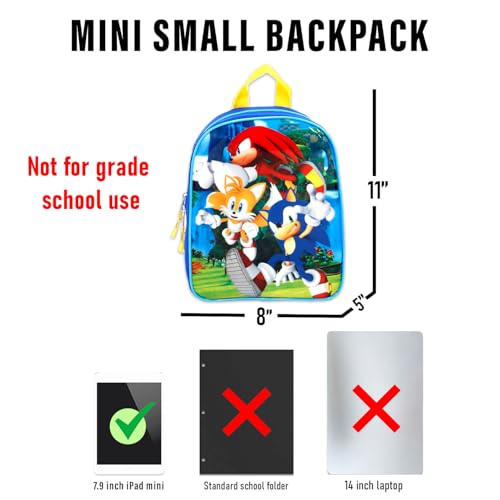 Sonic the Hedgehog Mini Backpack for Kids - Bundle with 11” Video Game Mini Bag Plus Stickers, Water Bottle, More | Sonic Backpack Small for Boys, Girls, Kids