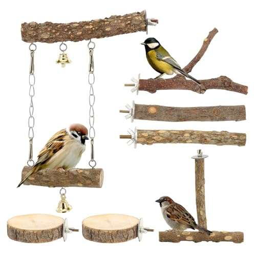 7 Pieces of Bird Perches for Cage, Parakeet Cage Accessories, Bird Perches Nature Wooden Bridge Suitable for Parakeets, Lovebirds, Cockatoos, and Parrots Exercise Training