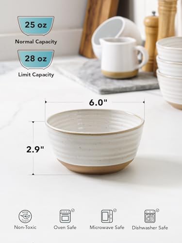 LE TAUCI Cereal Bowls Set of 4, Ceramic Soup Bowl 28 oz, Stoneware Kitchen Bowl for Pho, Chip, Fruit, Salad, Noodle, Ramen, Dishwasher Oven Microwave Safe - 6 Inch, Arctic white - size: 6 inch