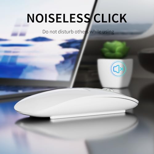TENMOS M18 Bluetooth Mouse, USB C Rechargeable Wireless Mouse, Silent-White | Tri-Mode BT5.1/5.0+2.4G, Quiet Click, Portable, Battery Level Visible, USB Receiver,Type C Adapter, for Laptop/MacBook/iPad - color: white
