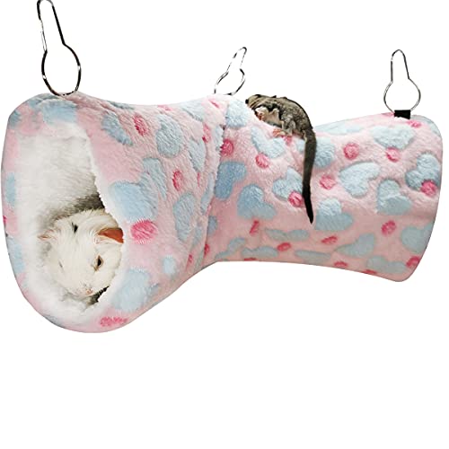 LEFTSTARER Hanging Tunnel for Small Animals Guinea Pig Accessories Sugar Glider Cage Accessories Hamster Rat Toys Ferret Hammock（Heart-Pink） - color: Pink
