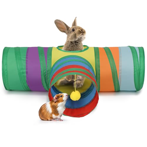 Mechpia Rabbit Toys, 3 Way Buuny Hideout Foldable Rabbit Tunnel and Tubes for Rabbit Guinea Pig Chinchilla Ferret Rat