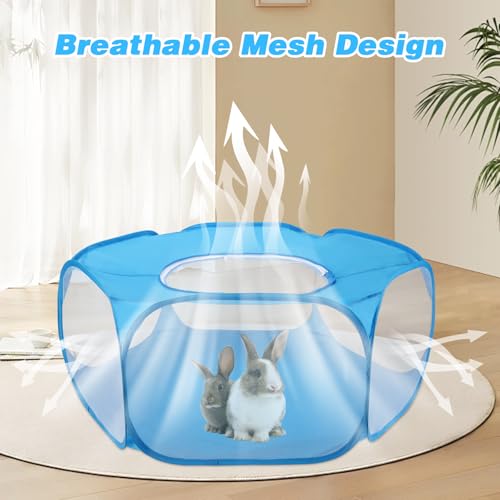 Rypet Guinea Pig Playpen Pop-Up, Outdoor Yard Fence for Small Pets,TentBlue | Breathable 360° Mesh View, Pops Open Fast, 47 x 15 in Play Space, Folds Flat for Travel, Rabbits Hamsters Hedgehogs - color: Blue, style: Enclosed Playpen
