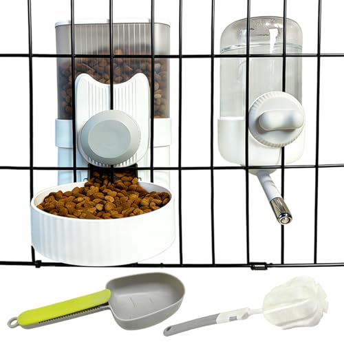 Rabbit Gravity Feeder Waterer Set Automatic Guinea Pig Food Water Dispenser Food Water Bowl Feeding Station for Puppy Kitten Guinea Pigs Chinchilla Hedgehog Small Animals (Grey) - color: Grey