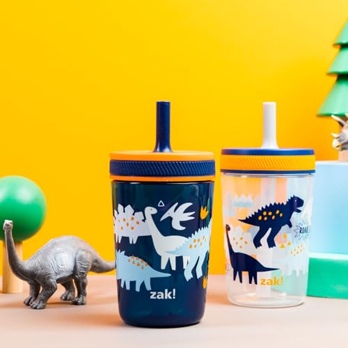 Zak Designs Kelso Toddler Cups For Travel or At Home, 15oz 2-Pack Durable Plastic Sippy Cups With Leak-Proof Design is Perfect For Kids (DinoRoar, Zaksaurus) | BPA Free, Plastic, Sippy Cups, Cup Holder Friendly, Dishwasher Safe, Easy to Clean, Dinosaur, F