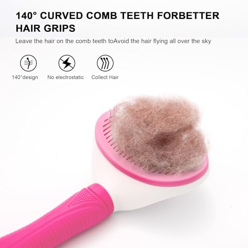 Aogeili Self Cleaning Slicker Brush, Skin Friendly Deshedding Grooming Tool for Dogs, Cats & Bunny, One-Click Release Removes Loose Undercoat, Mats & Tangles, for Long & Short Hair Shedding Pets - color: Pink