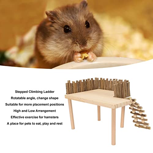 HEEPDD Wooden Hamster Platform, Climbing Toys Playground with Fence Bridge for Small Pets, Gerbil, Rat