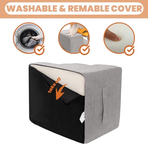 MEWANG Dog Stairs for Small Dogs, Medium Dogs & Old Cats – 4-Step Pet Ramp with High-Density Foam for Bed and Couch, Non-Slip Bottom, Washable Cover, Grey (23.9" L x 14.9" W x 18.2" H)