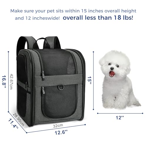 Apollo Walker Cat Carrier Backpack for Small Dogs and Cats Up to 18 lb | Side Pockets, Four-Sided Breathable Mesh, Stability Package, Removable Pad,3D back panel,Thickened shoulder straps - color: gray
