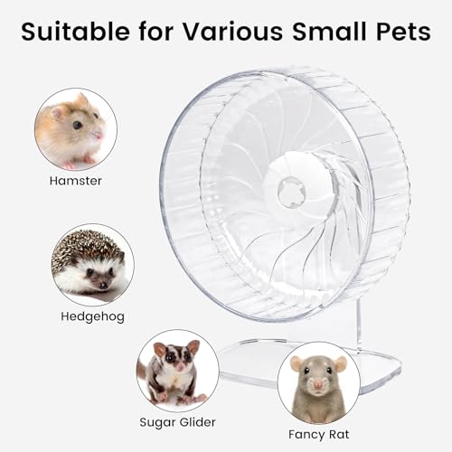 8 inch Silent Hamster Wheel with Adjustable Stand, Clear | Double-Bearing Design, Adjustable Stand, Smooth-Rotating Exercise Wheel for Hamsters, Mice and Other Small Pets - color: Clear With Stand, size: 8in
