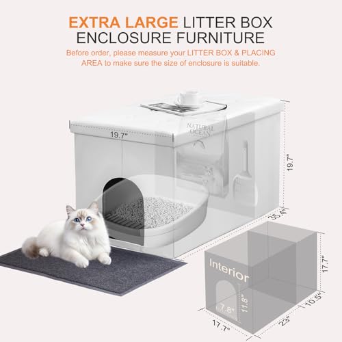 MEEXPAWS Cat Litter Box Enclosure Furniture Odor Control, Extra Large | XXL Hidden Cat Litter Box Bench Ottoman, Storage Cabinet Dog Proof, Waterproof Inside, Easy Clean, Easy Assembly, White - color: White, size: XXL L35.4'' x W19.7'' x H19.7''