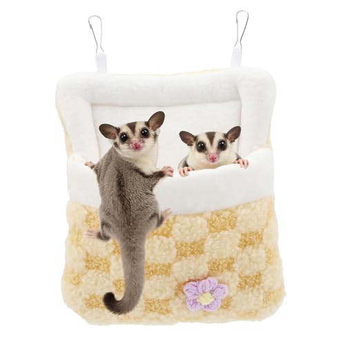 Litewoo Sugar Glider Sleeping Pouch Winter Warm Plush Hamster Sleeping Bag Bed Hideout Hanging Nest Bed for Small Animal Sugar Glider Rat Hamster Squirrel Chipmunk Hedgehog (Yellow) - color: Yellow