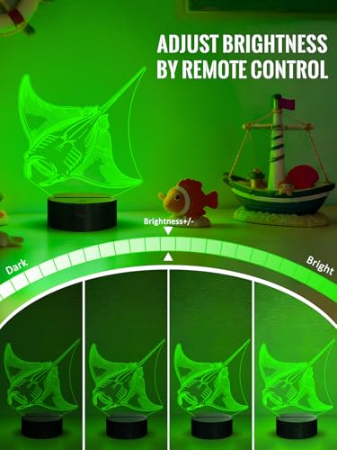 Manta Ray 3D Night Light for Kids, LED 16 Colors Remote Control Changing Touch Dimmable Table Desk Lamp, Cute Animal Gifts for Manta Ray Lovers Animal Fans - color: Color C