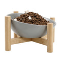 15° Slanted Rim Ceramic Cat Bowl, Anti-Spill for Small Cats | Food-safe Ceramic with Wooden Stand,Ergonomic Tilt Relieves Neck Strain,Anti-Vomiting,Prevents Whisker Fatigue,Gray - color: Gray