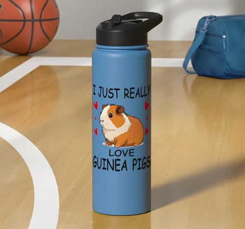 I just really love guinea pigs, Cute Guinea pig Stainless Steel Insulated Water Bottle - color: Light Blue