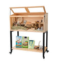 Wooden Hamster Cage with Storage Shelf, Pine, Chewproof, 32" L x 16" W x 38.0" H Large Hamster Cage, 2 Tiers Movable Small Animal Cages with Stand & Wheels, Guinea Pig Cages - size: 32.0"L x 16.0"W x 38.0"H