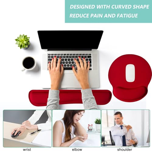 Keyboard Wrist Rest Pad Mouse Pad with Wrist Support Set of 3, Mousepad with Non-Slip Rubber Base, Ergonomic Memory Foam Mouse Wrist Cushion Support for Home Office Laptop Computer Gaming, Red - color: Red