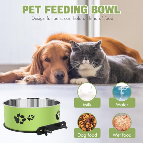 Dog Crate Water Bowl, ShineMe 54oz & 34oz Stainless Steel No Spill Crate Food and Water Bowl, Kennel Bowls Mountable for Medium and Large Dogs, Cats and Pets, Set of 2, Green (7.1x2.9” & 6.2x2.6”) - color: Green, size: L (54oz+34oz)