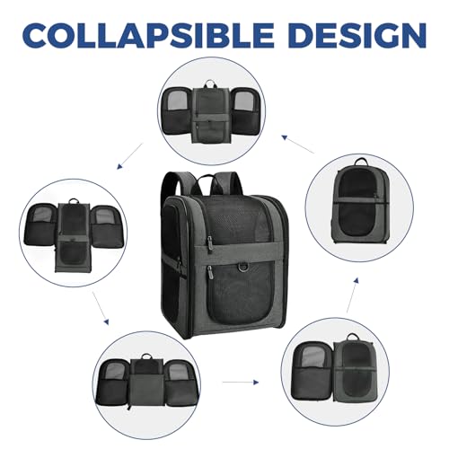 Apollo Walker Cat Carrier Backpack for Small Dogs and Cats Up to 18 lb | Side Pockets, Four-Sided Breathable Mesh, Stability Package, Removable Pad,3D back panel,Thickened shoulder straps - color: gray