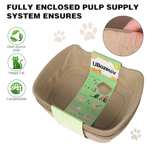 Small Disposable Litter Box 6-Pack for Kittens Travel Portable | 6-Pack, 14.2"×10.8"×4.0", Cat Ear Design, Cardboard, Leak-Proof, Home/Car/Travel