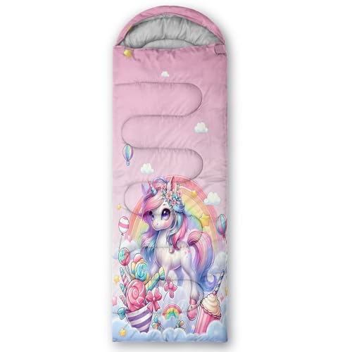 HOSIMA Dear Hunting Pattern Cold Weather Sleeping Bags for Kids Adults. | Black Light Weight Waterproof Sleeping Bags for Outdoors Hiking - color: Pink-a