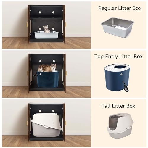 unipaws Tall Cat Litter Box Enclosure for Tall or Top Entry Litter Box | Hidden Litter Box Cover with Shelves, Kitty Enclosed Litter Box Cabinet, Cat Box Furniture - color: Rustic and Black